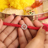 925 Pure Silver Round Swastik Shape Diamond Rakhi